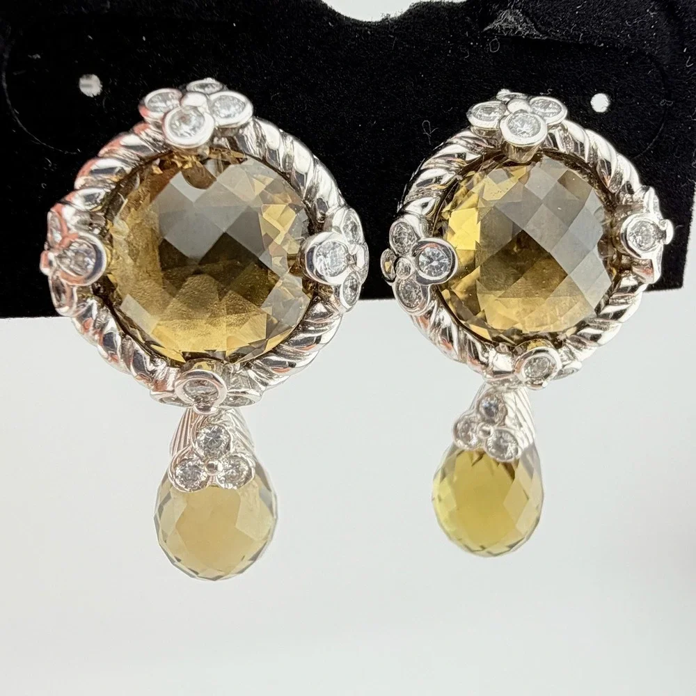 Judith Ripka Womens OS Brown Smoky Quartz Sterling Silver Dangle Earrings